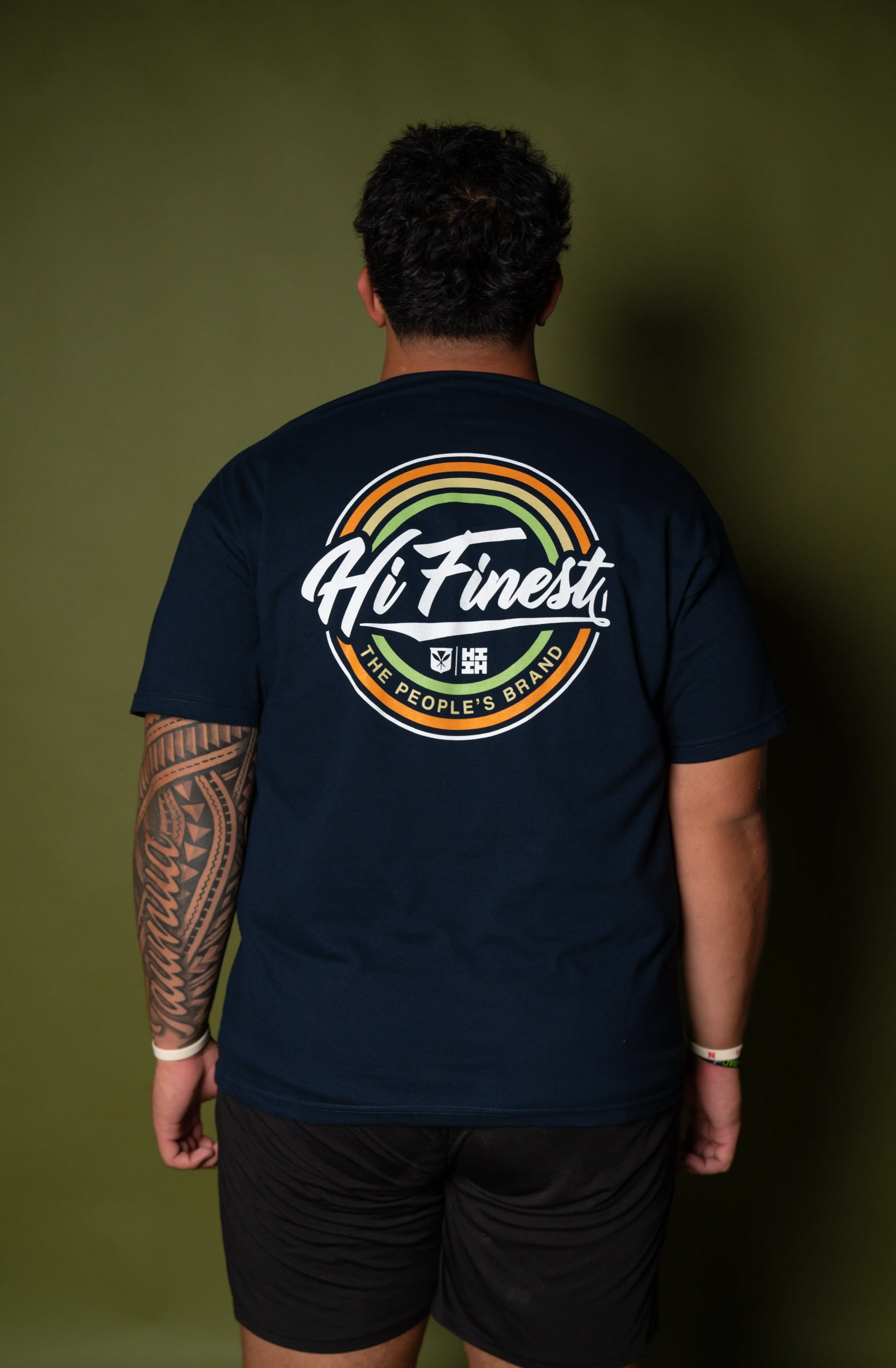 RETRO RAINBOW NAVY T-SHIRT (ALL SALES FINAL)
