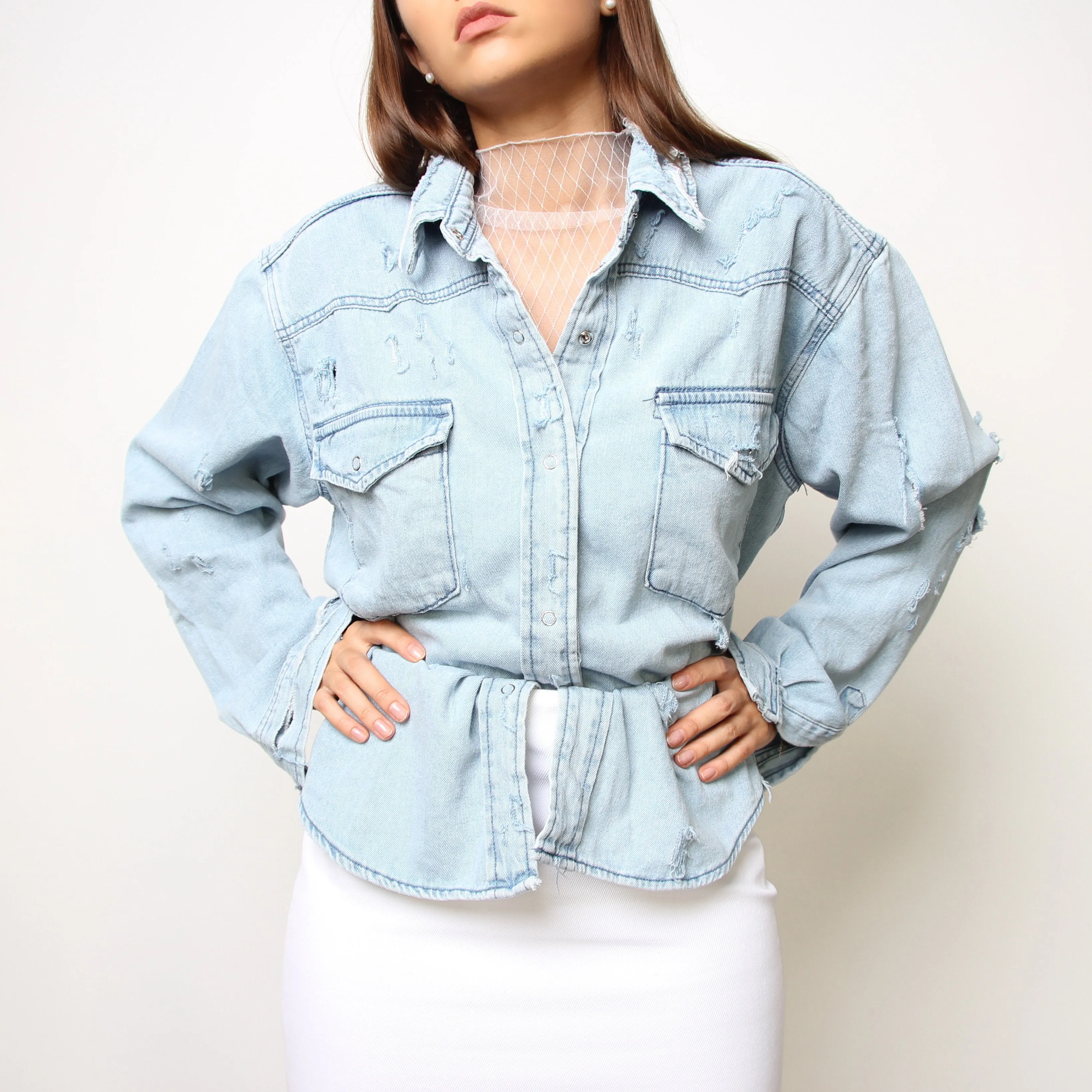 Ripped Denim Shirt