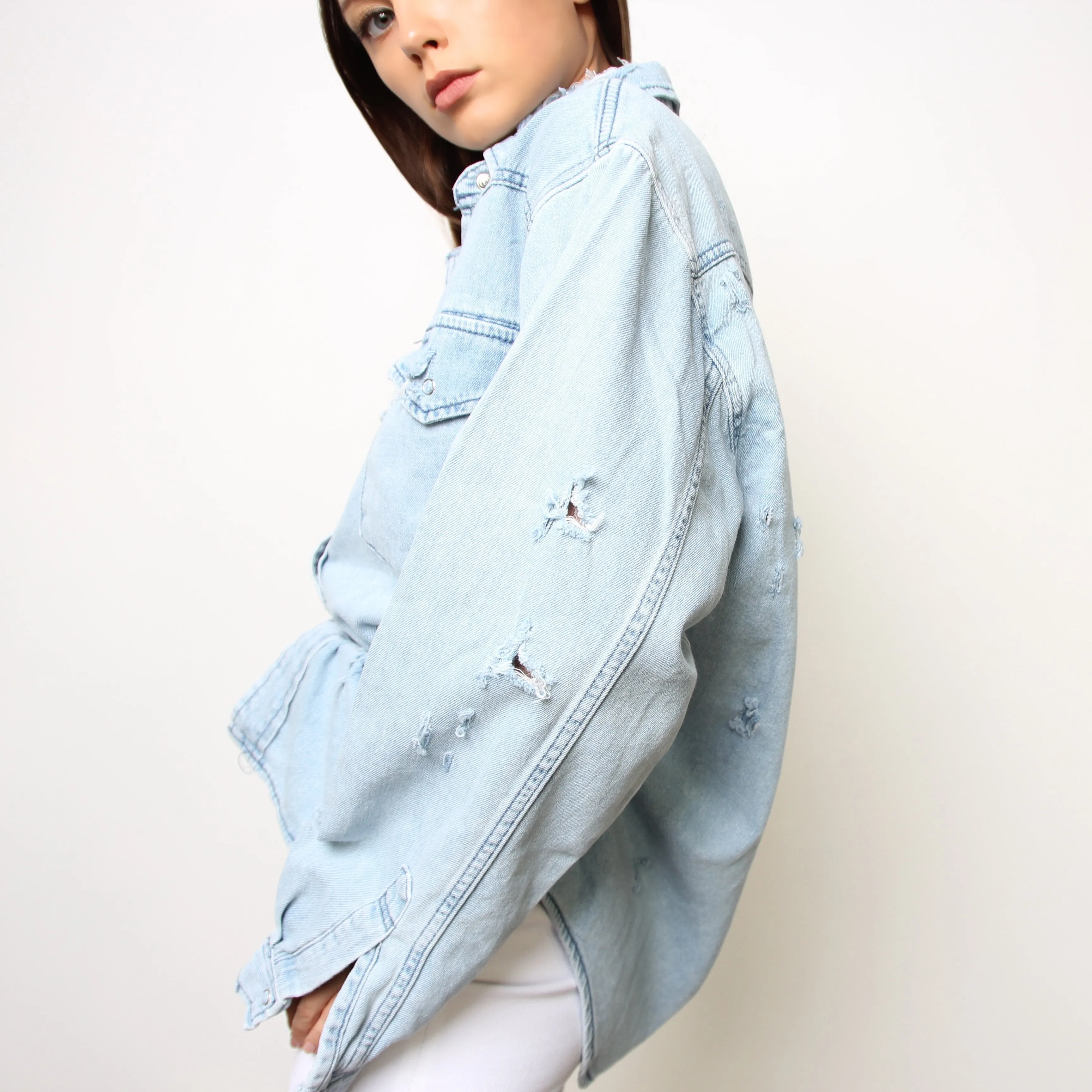 Ripped Denim Shirt