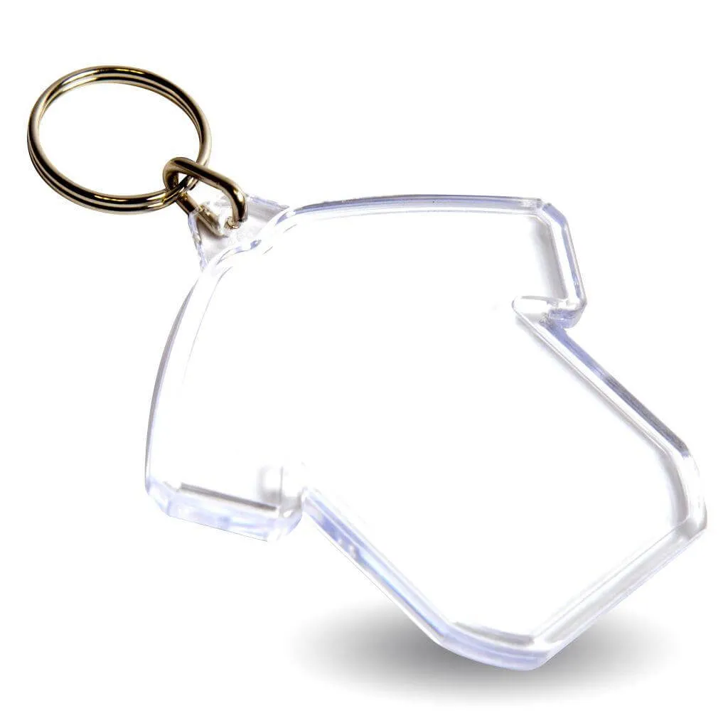 S-Shirt Shaped Blank Plastic Photo Insert Keyring - 60 x 38mm - Pack of 50