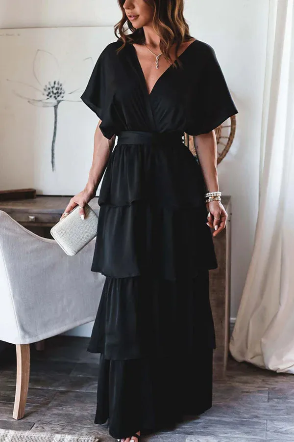 She's Angelic Satin Backless Tiered Maxi Dress