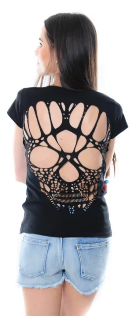 Skull Cutout Back T-Shirt • Black