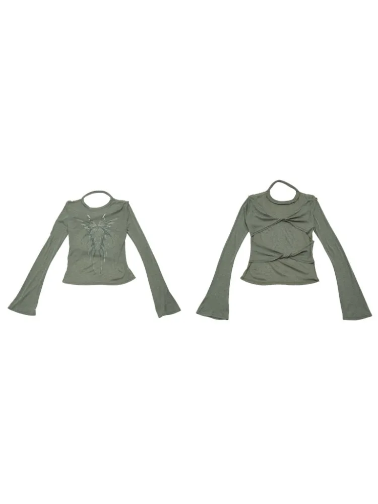 Slim Fit Stretch Backless Long Sleeve T-Shirt【s0000003436】
