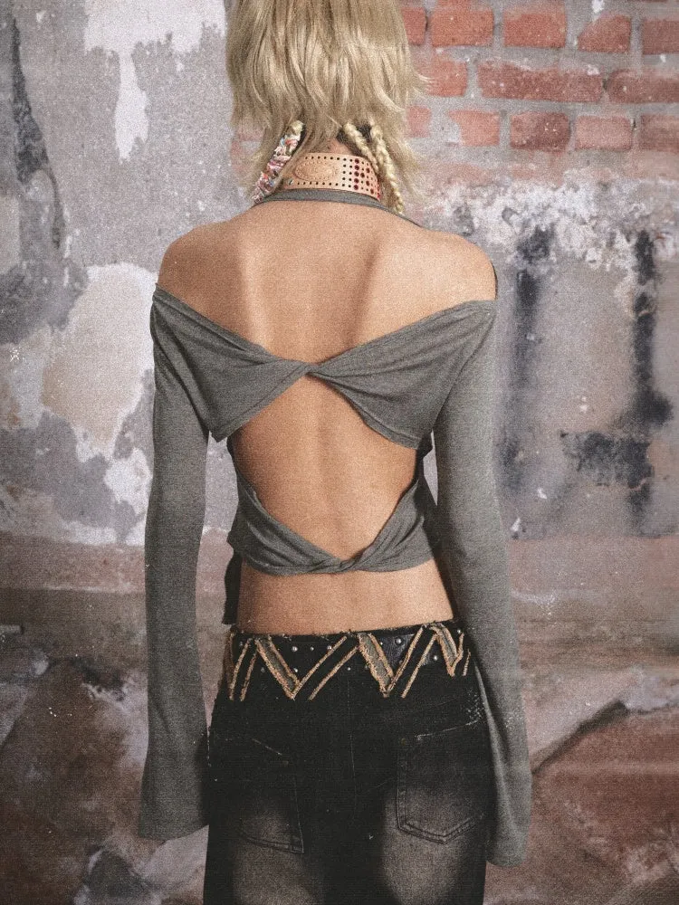 Slim Fit Stretch Backless Long Sleeve T-Shirt【s0000003436】