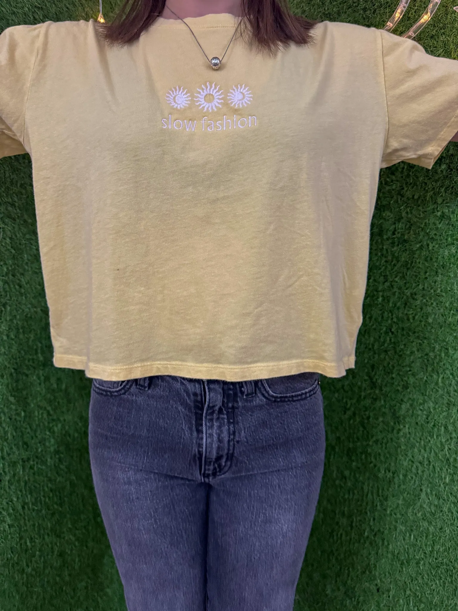 Slow Fashion Sun Cropped Yellow T-Shirt M