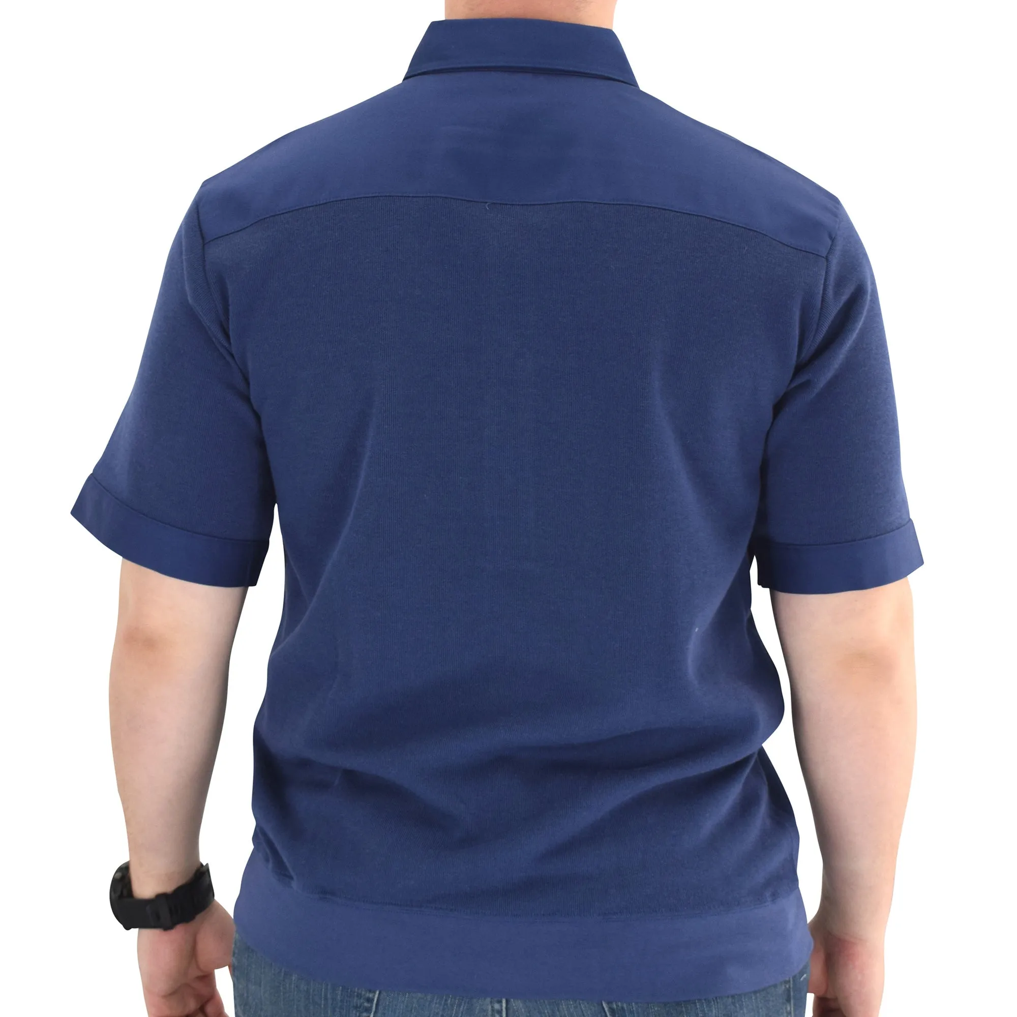 Solid Knit Banded Bottom Shirt with Woven Chest Panel 6041-22N Big and Tall - Navy