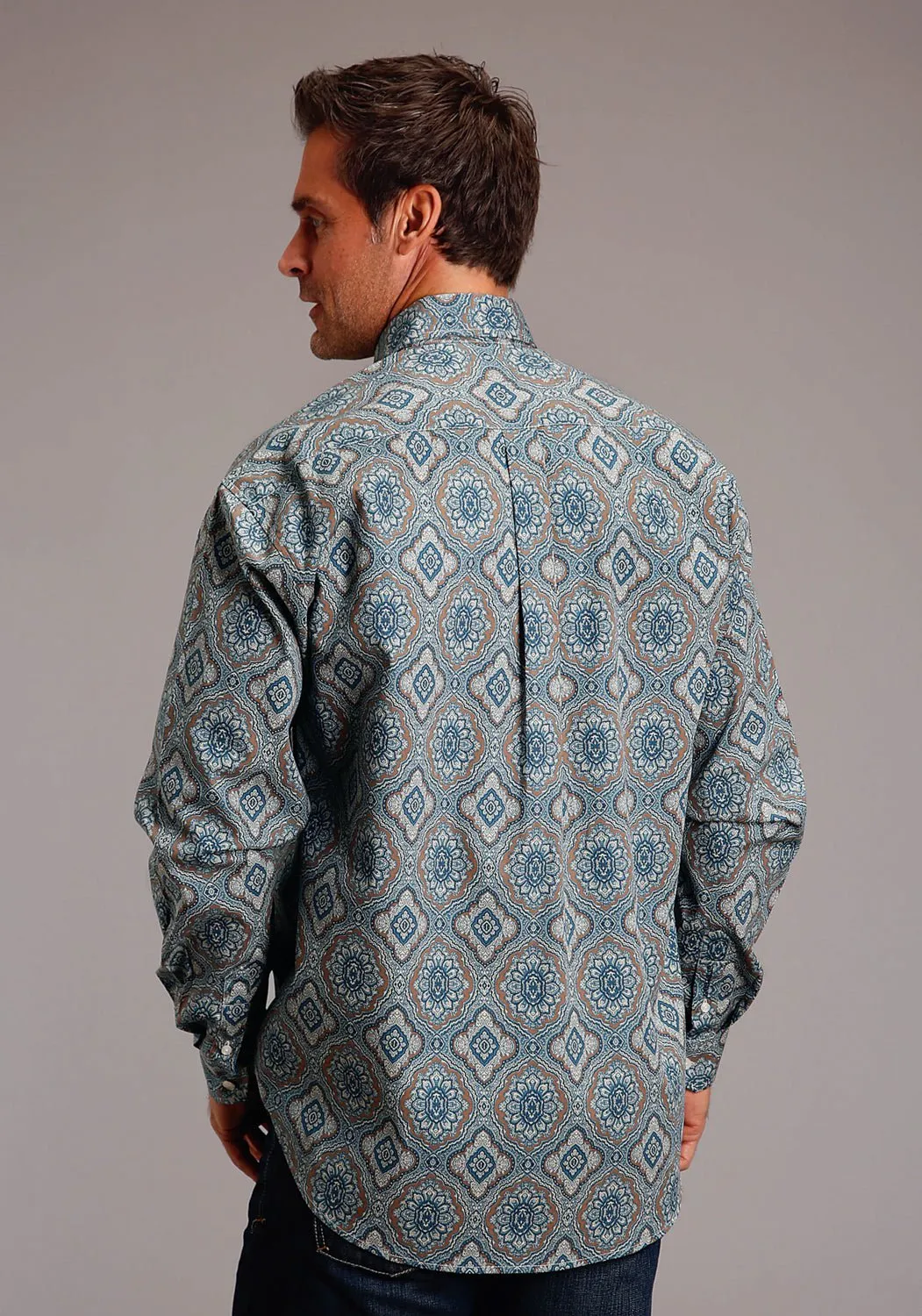 Stetson Mens 1652 Sierra Paisley Blue 100% Cotton 1 Pkt L/S Shirt
