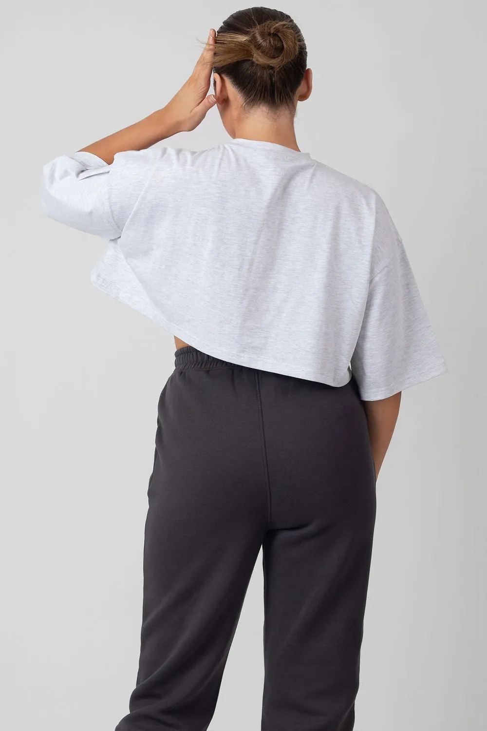 Super Cropped Printed T Shirt Grey