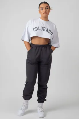 Super Cropped Printed T Shirt Grey