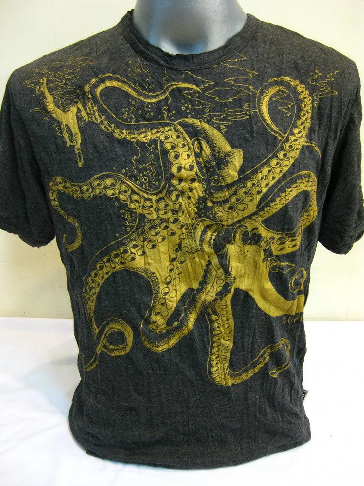 Sure Design Men's Octopus T-Shirt Gold on Black