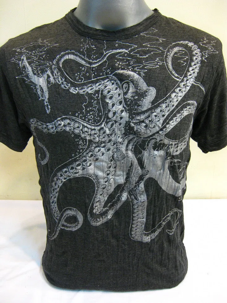 Sure Design Men's Octopus T-Shirt Silver on Black