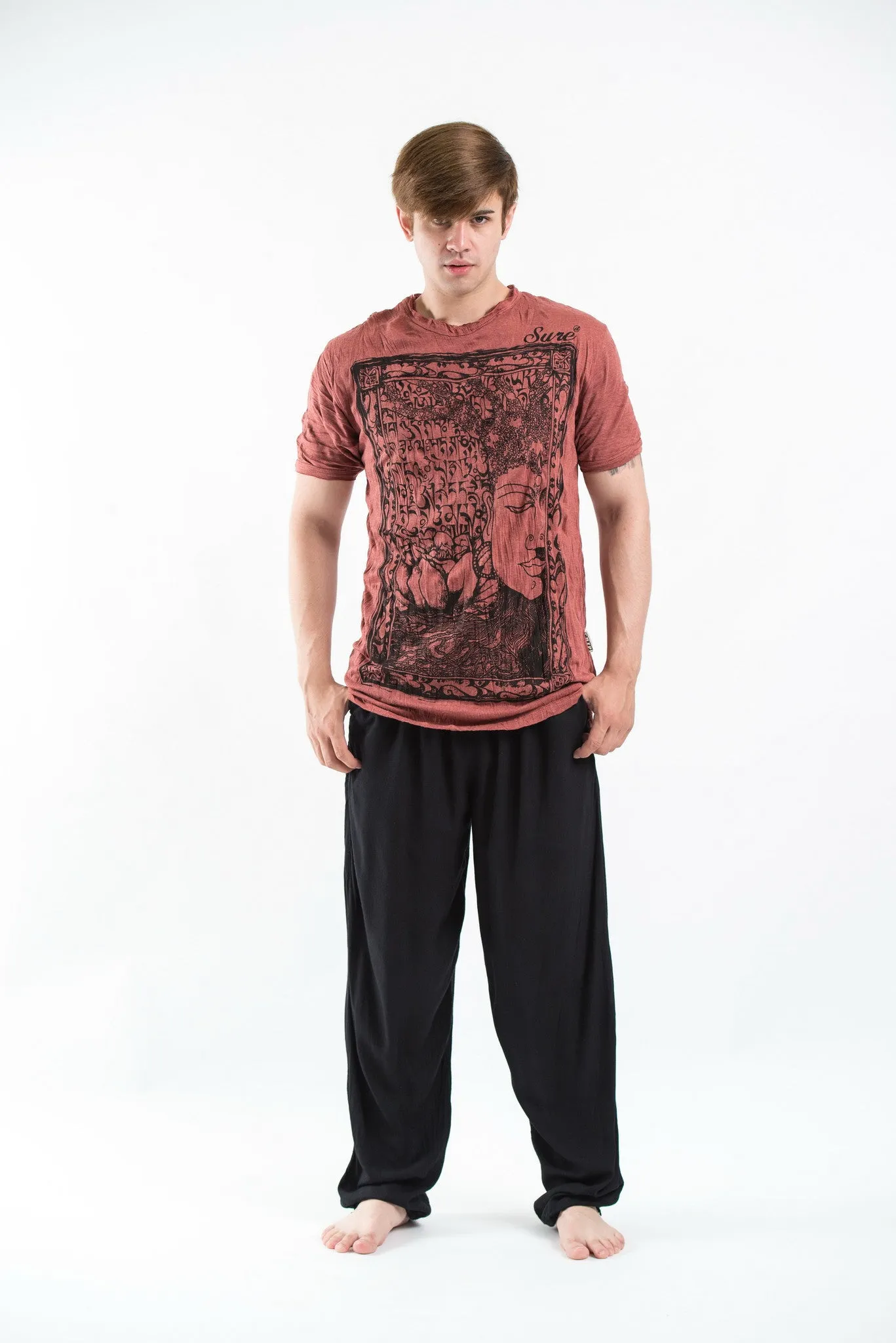 Sure Design Men's Sanskrit Buddha T-Shirt Brick