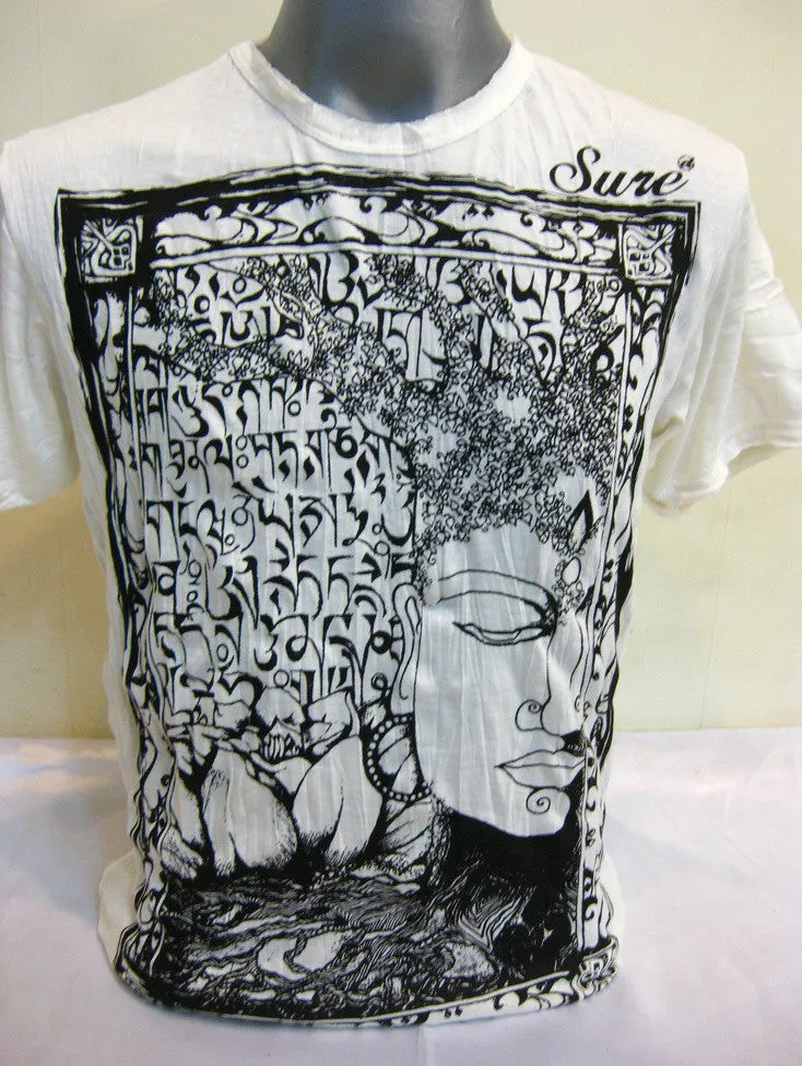 Sure Design Men's Sanskrit Buddha T-Shirt White