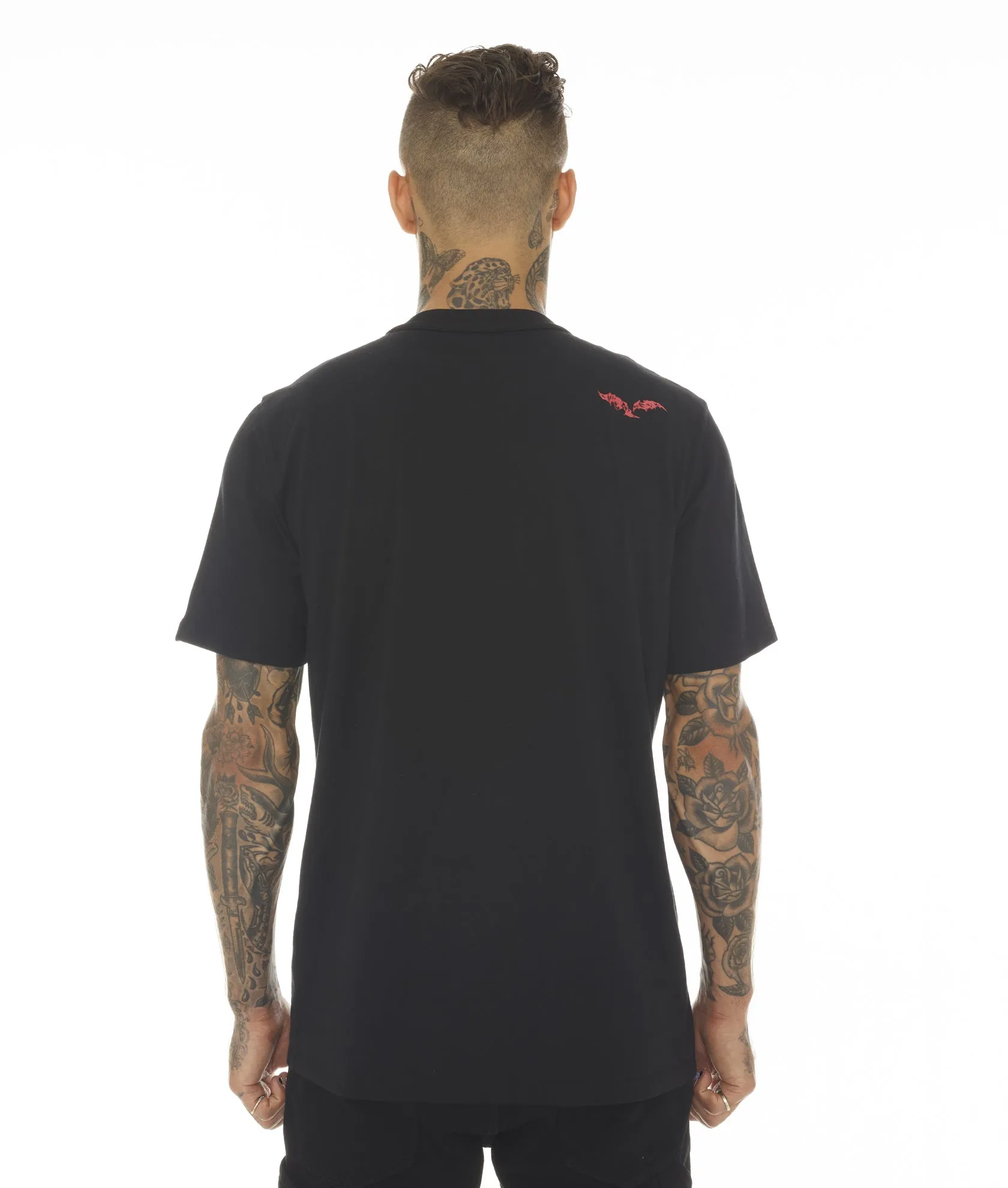 T-SHIRT SHORT SLEEVE CREW NECK TEE  "LUCKY BASTARD ACE" IN BLACK
