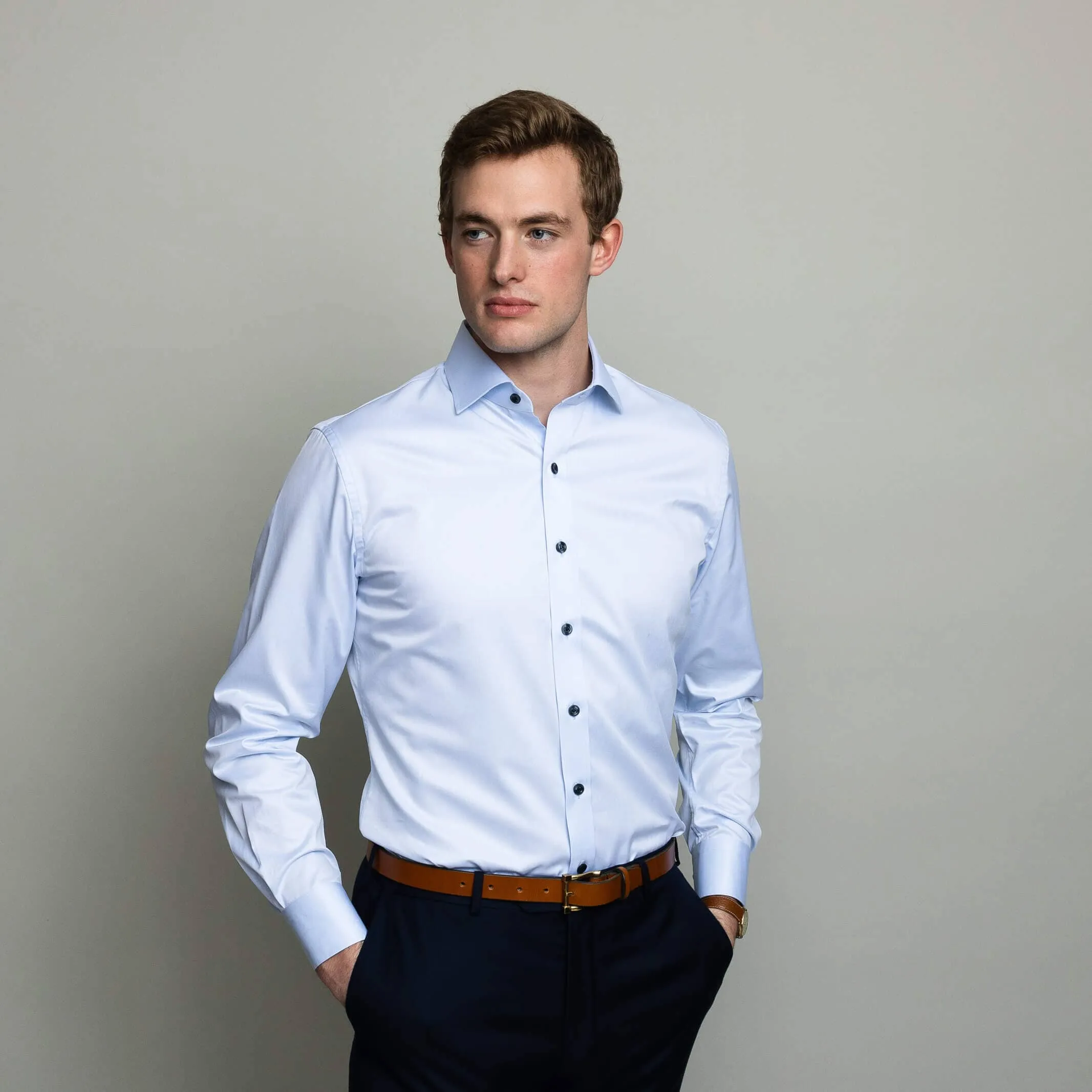 The Blue Madison Fine Twill with Navy Buttons Custom Shirt