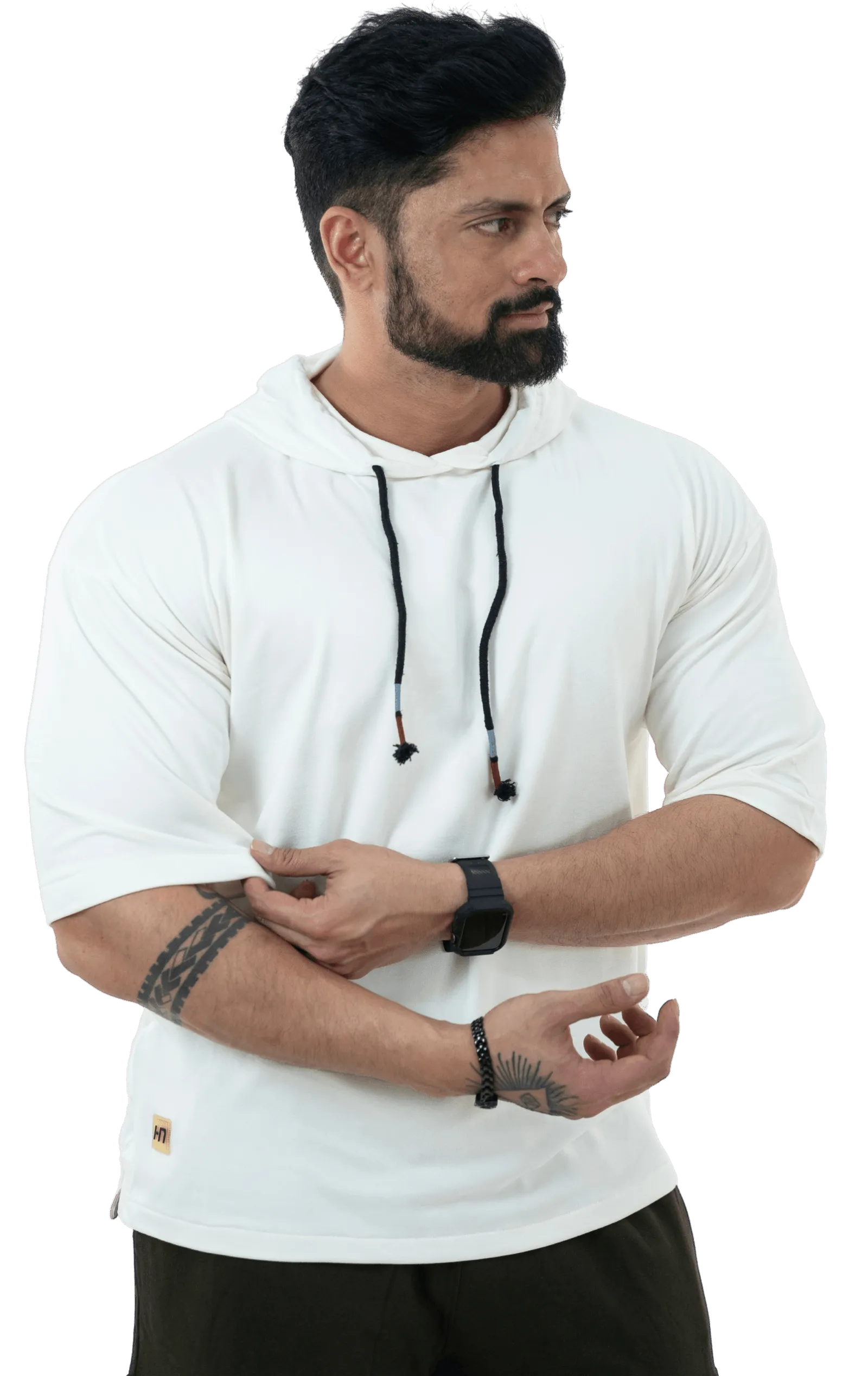 THiNK Men's White Drop Sleeves Hoodie