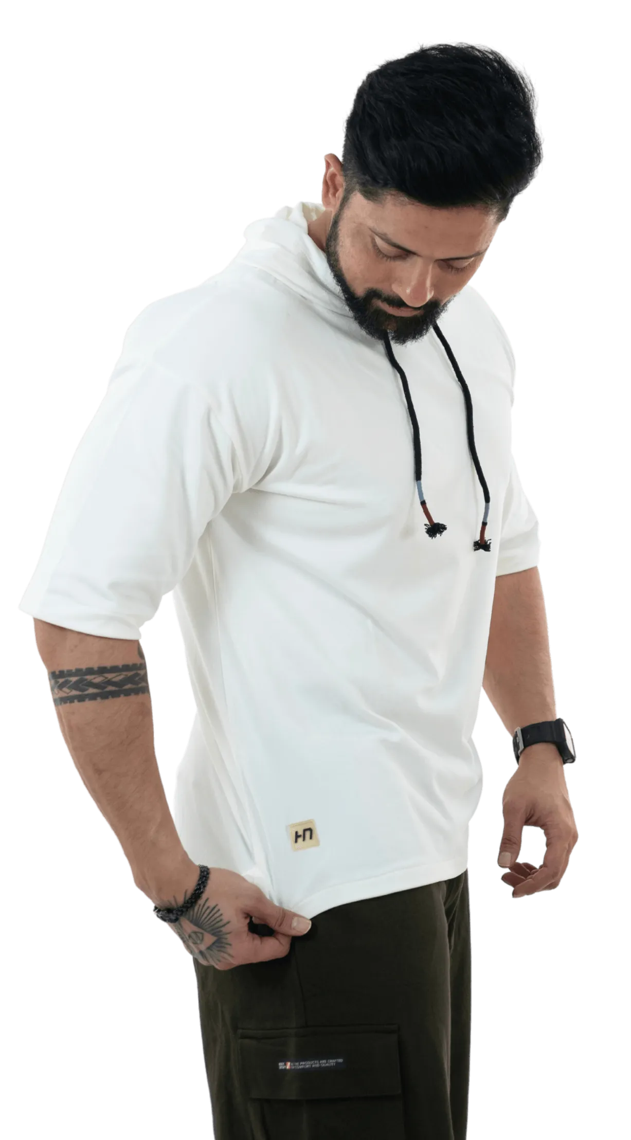 THiNK Men's White Drop Sleeves Hoodie