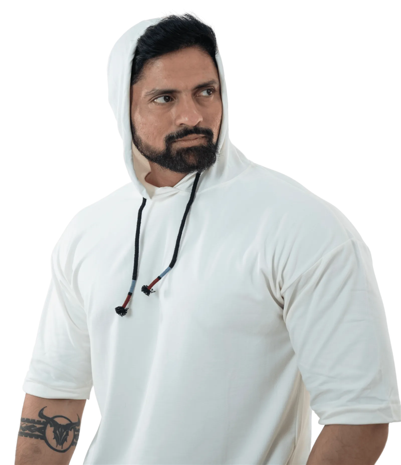 THiNK Men's White Drop Sleeves Hoodie