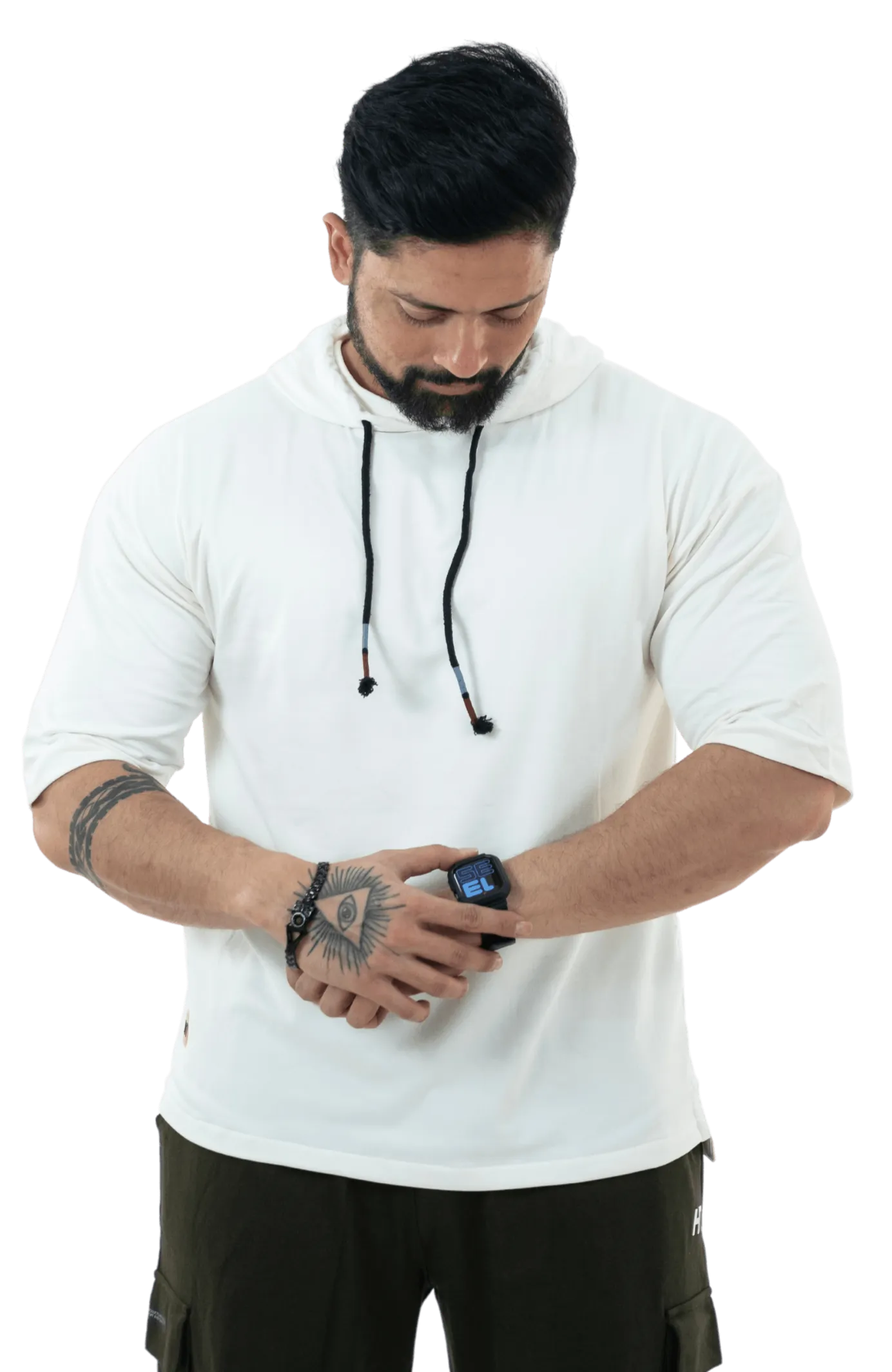 THiNK Men's White Drop Sleeves Hoodie