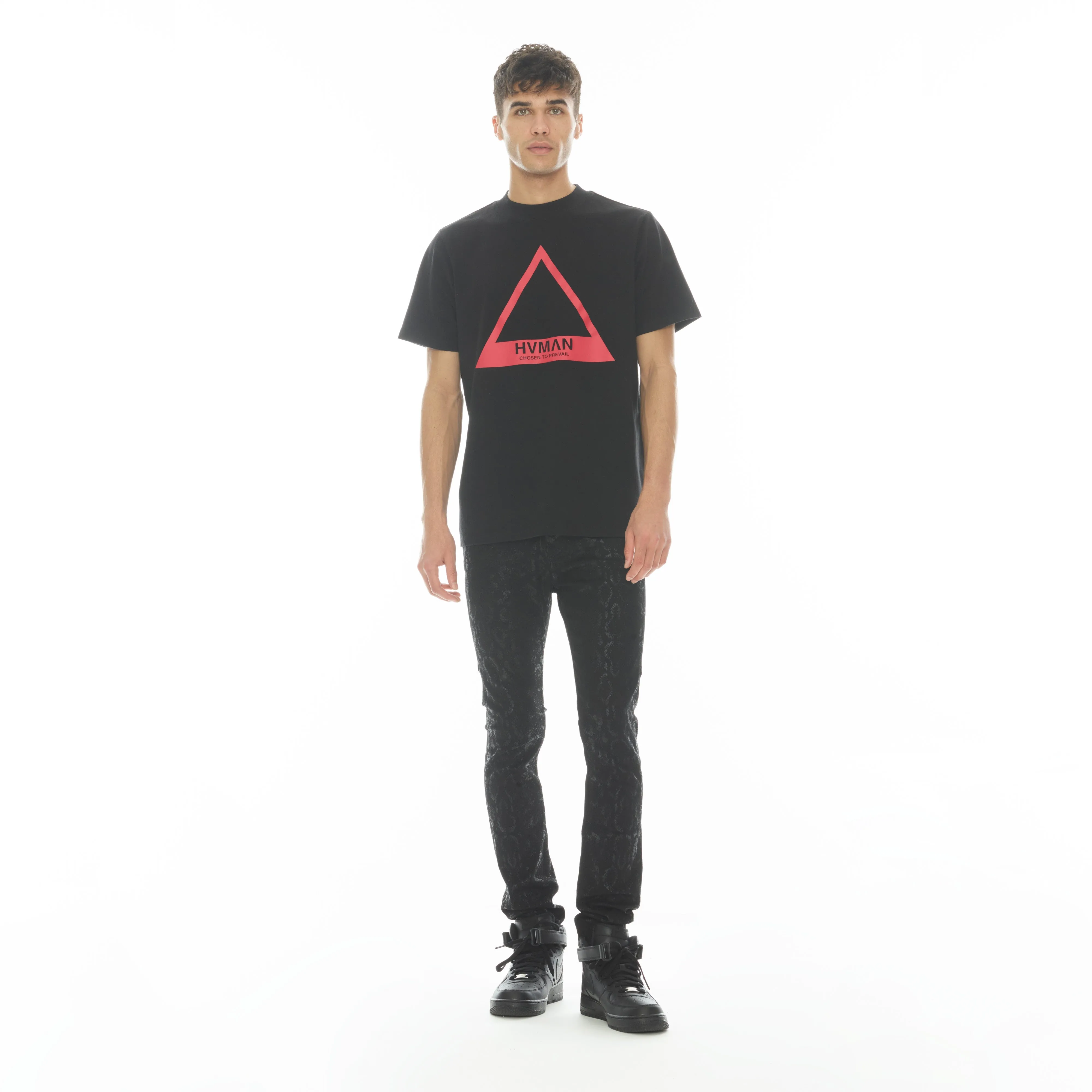 TRIANGLE LOGO TEE IN BLACK & RED