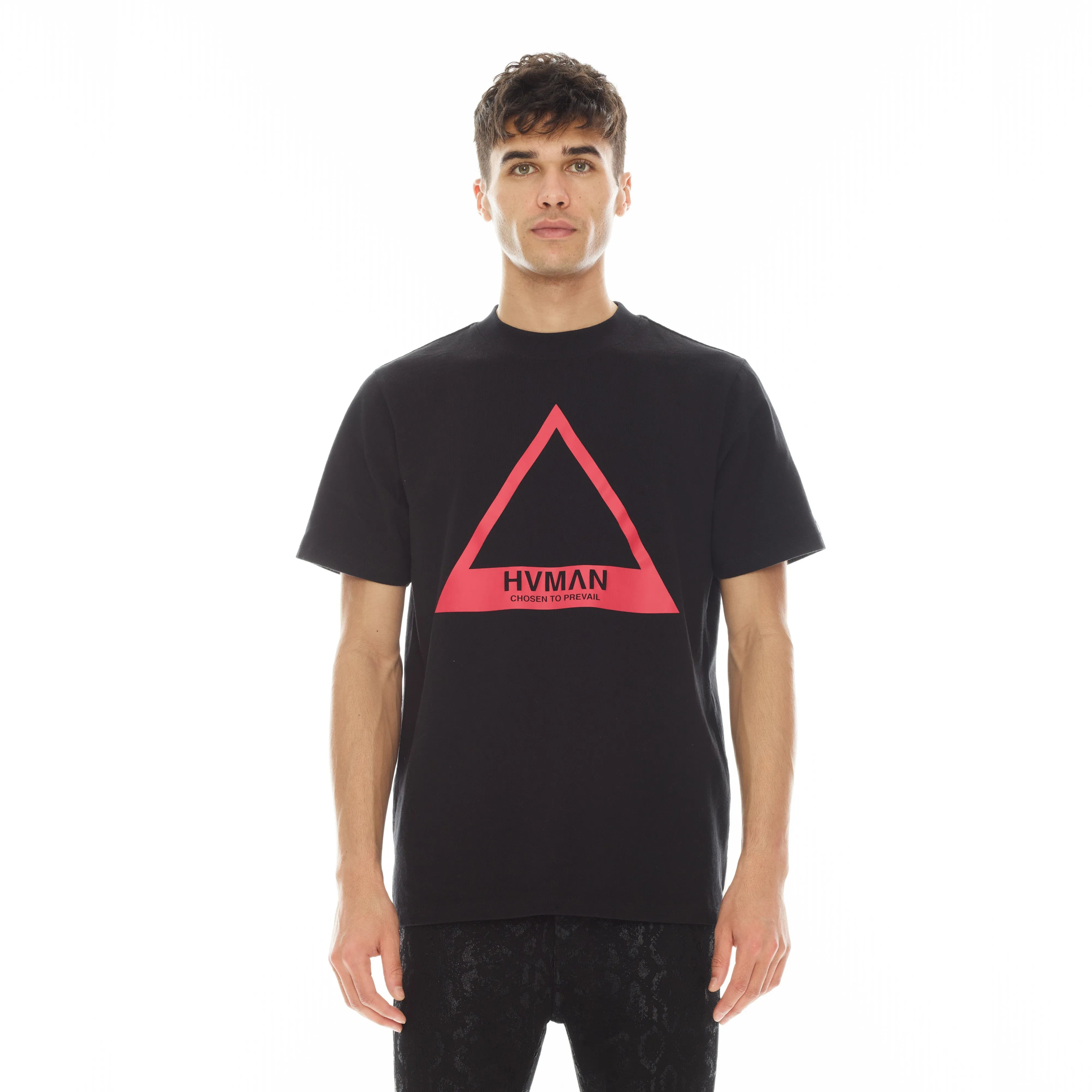 TRIANGLE LOGO TEE IN BLACK & RED