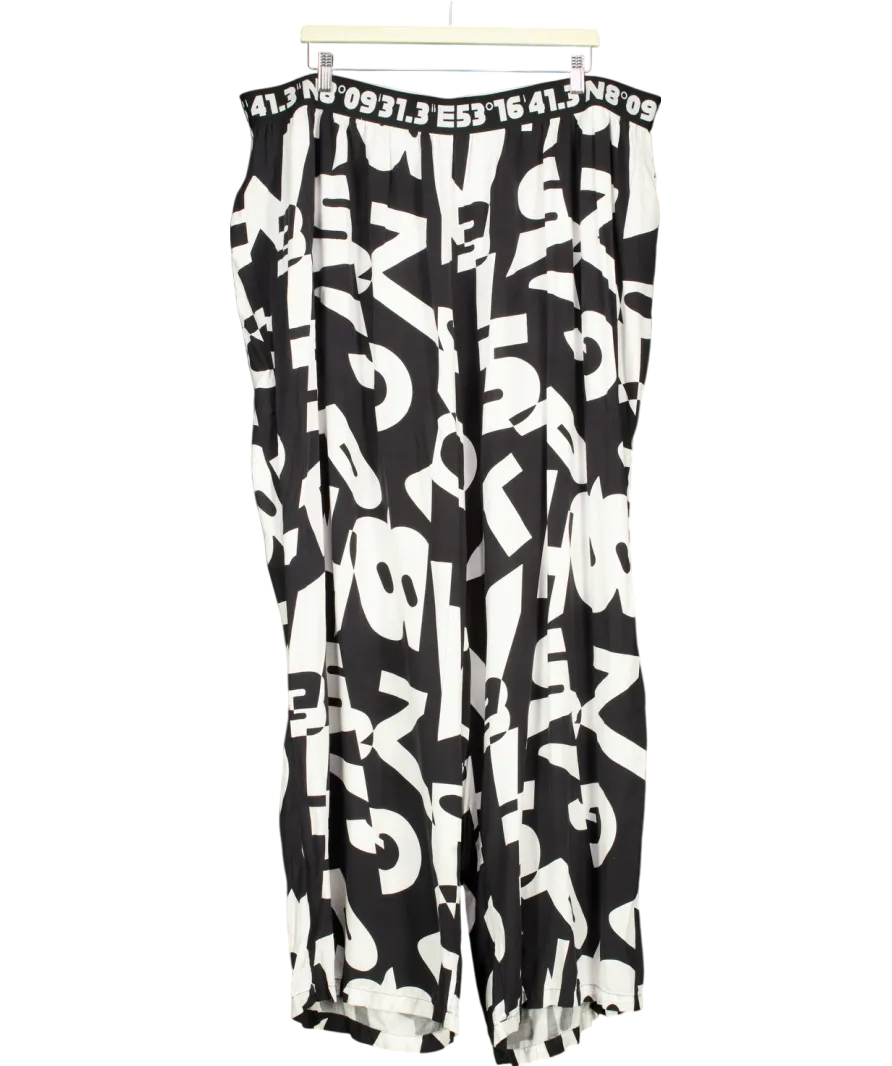 Ulla Popken Black Plus Size Monochrome Print Pull On Trousers UK XXXL