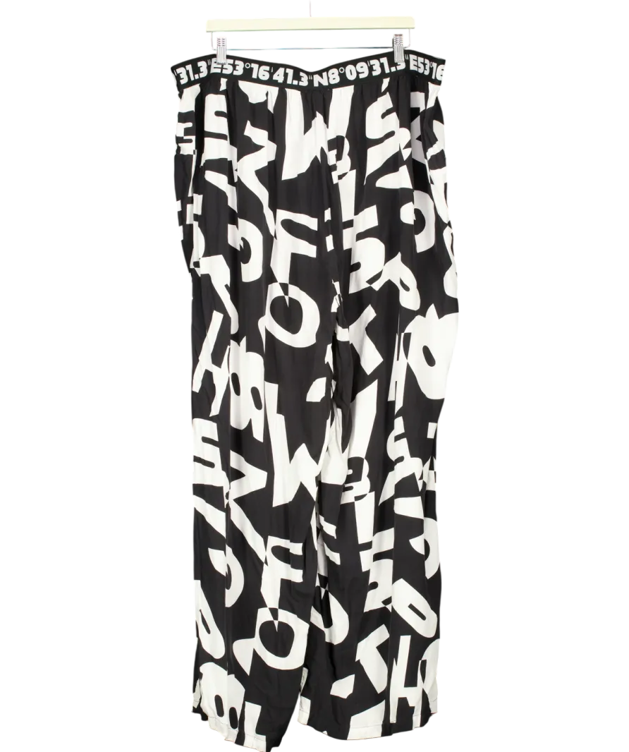 Ulla Popken Black Plus Size Monochrome Print Pull On Trousers UK XXXL