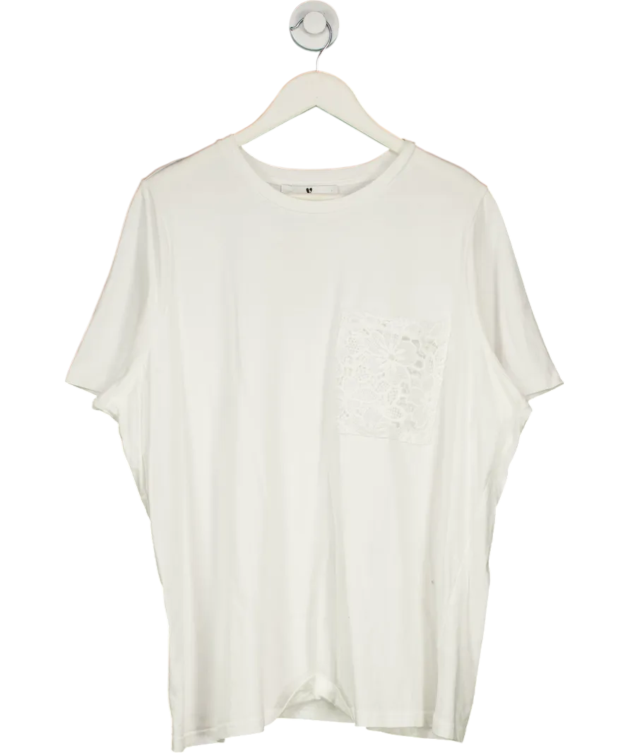 Very White Embroidered Crochet Pocket T-shirt UK 26