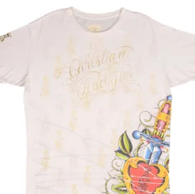 VINTAGE CHRISTIAN AUDIGER ALL OVER PRINT TEE SHIRT 2000S SIZE LARGE MADE IN USA