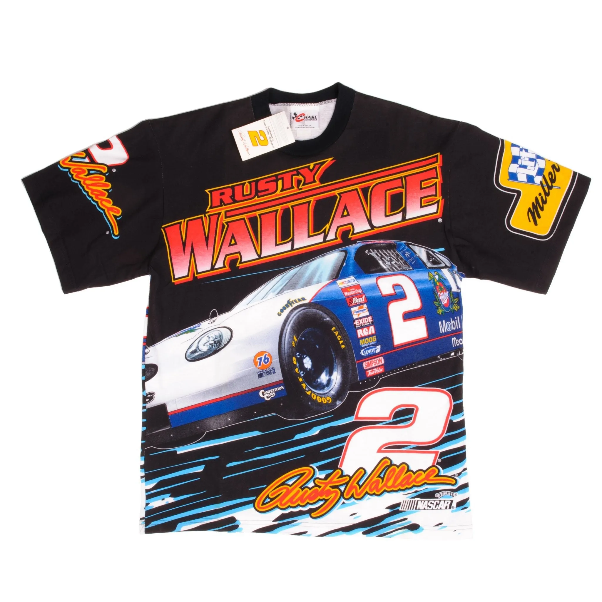 VINTAGE DEADSTOCK ALL OVER PRINT NASCAR WALLACE 1996 TEE SHIRT LARGE MADE IN USA