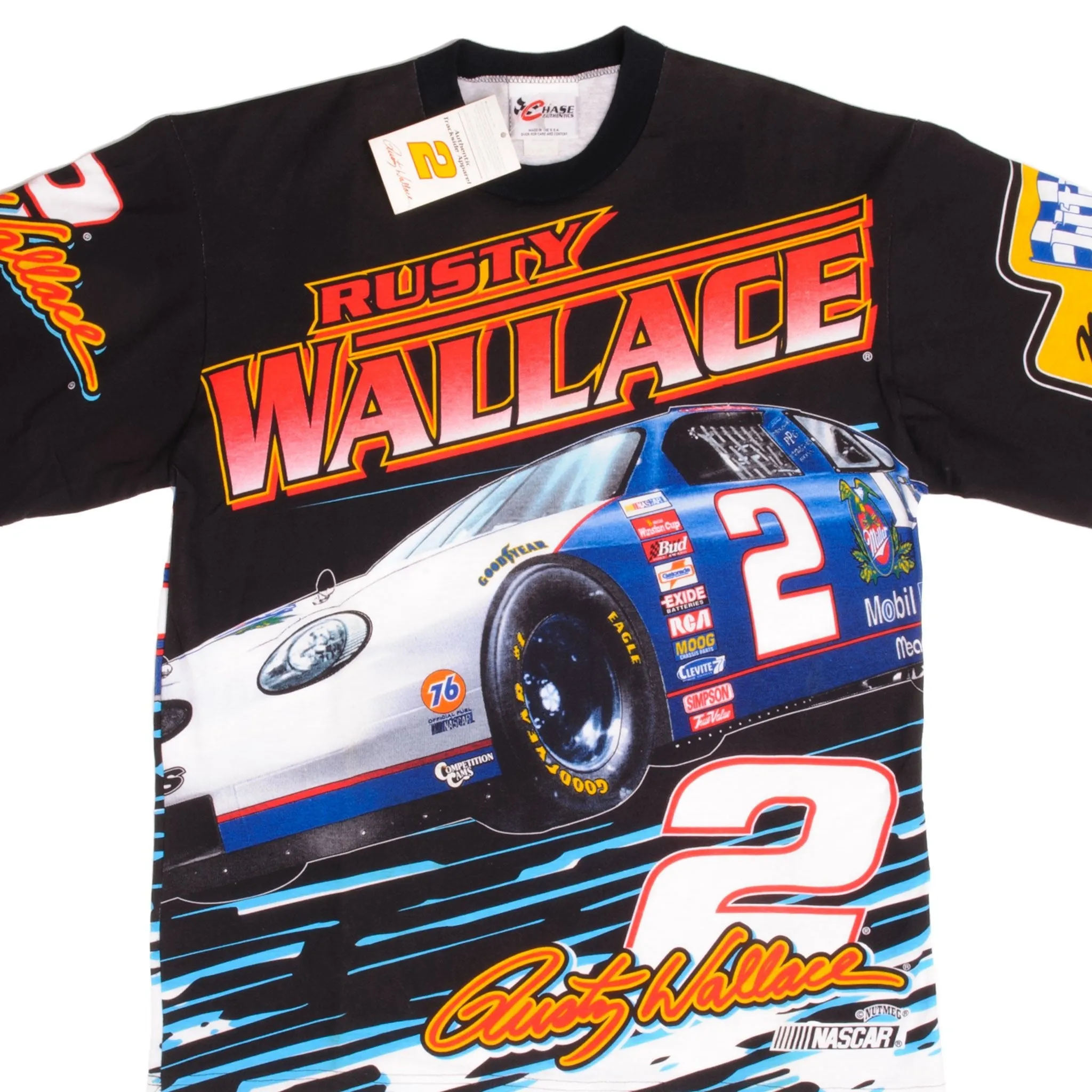 VINTAGE DEADSTOCK ALL OVER PRINT NASCAR WALLACE 1996 TEE SHIRT LARGE MADE IN USA