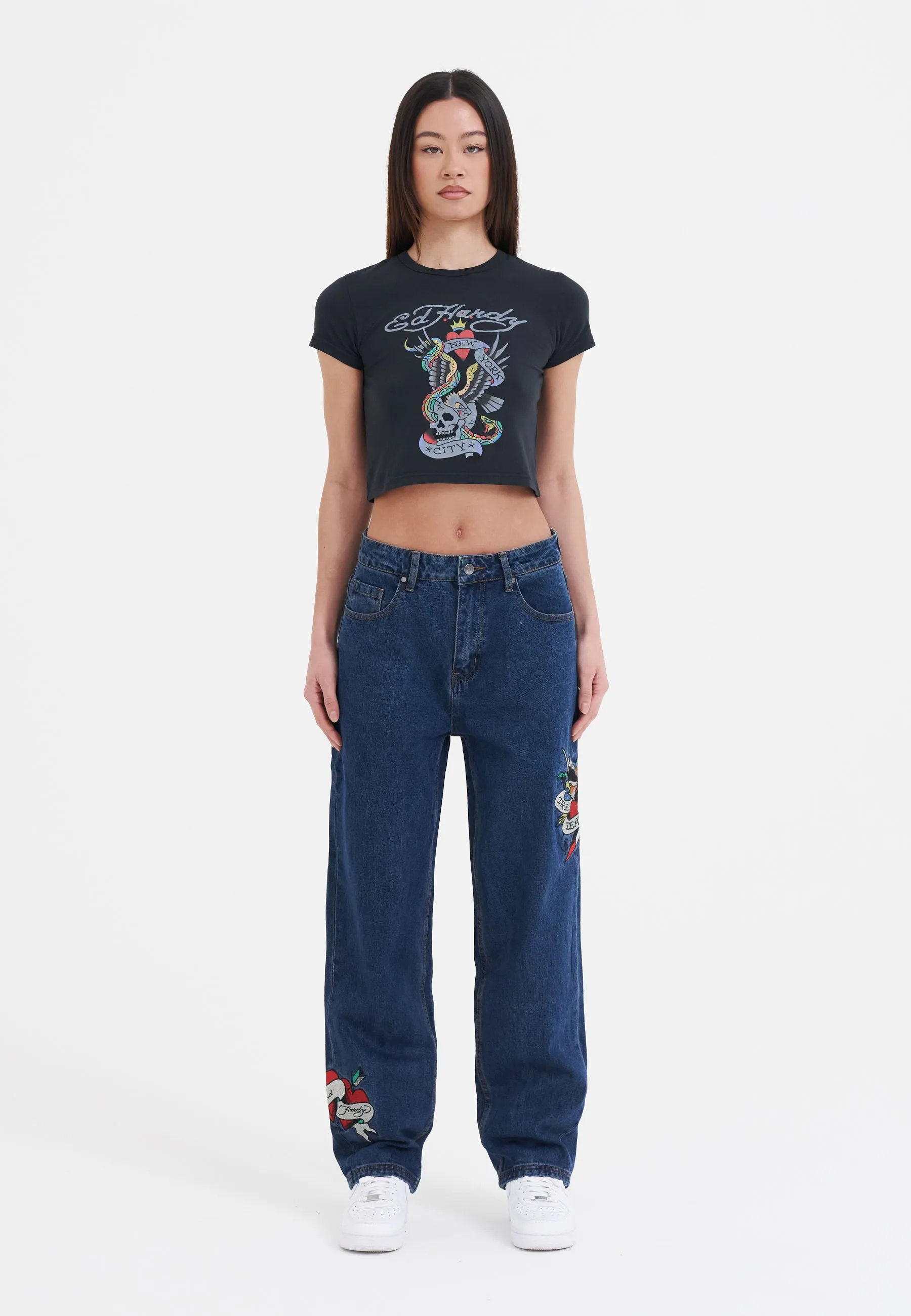 Womens New York City Cropped Baby Tshirt Top - Black