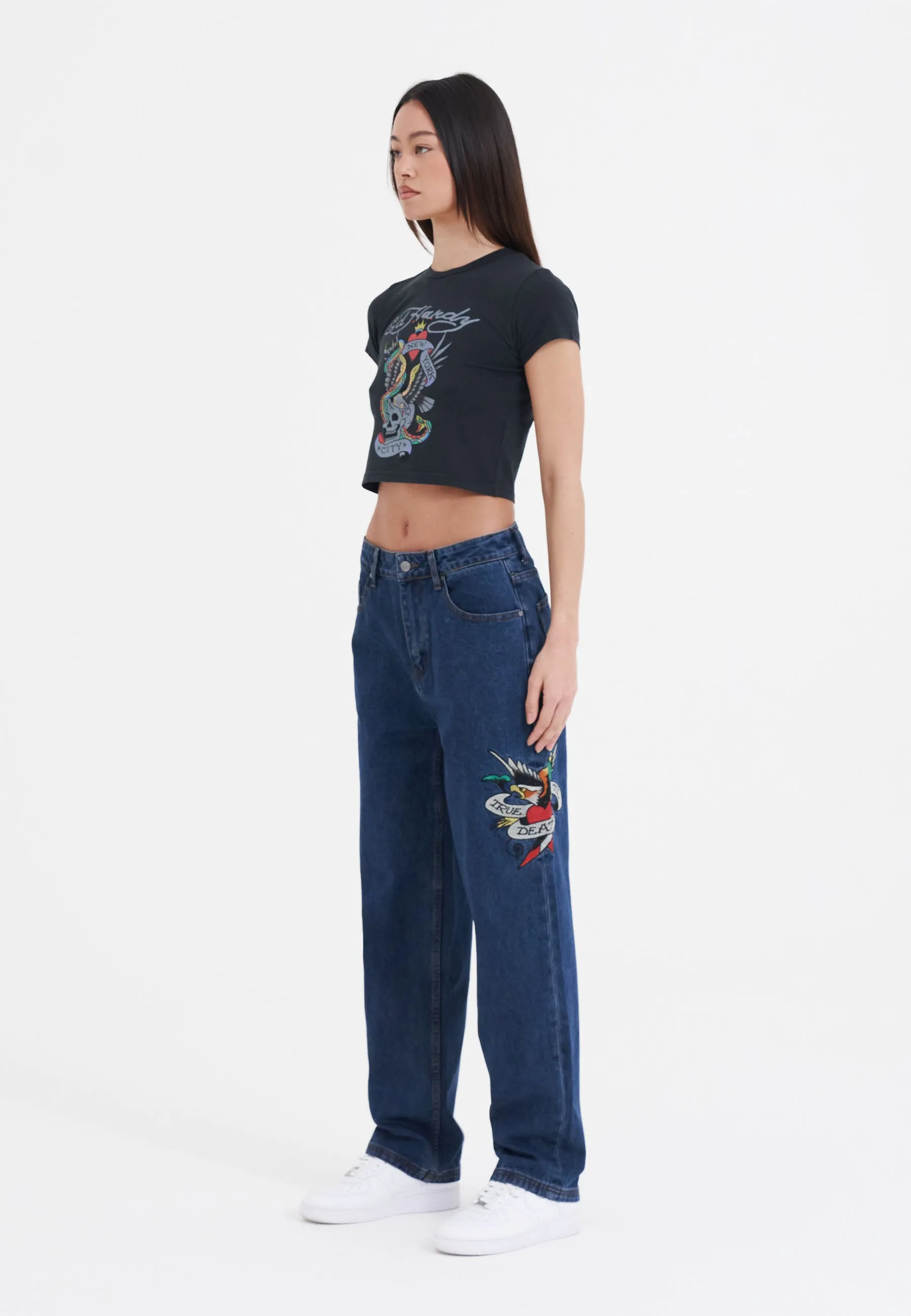 Womens New York City Cropped Baby Tshirt Top - Black