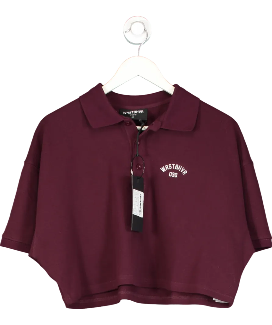 WRSTBHVR  Burgundy Jola Cropped Polo T-shirt UK 12