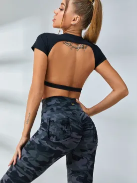 ZASUWA Female Backless Camouflage Pockets Tracksuit